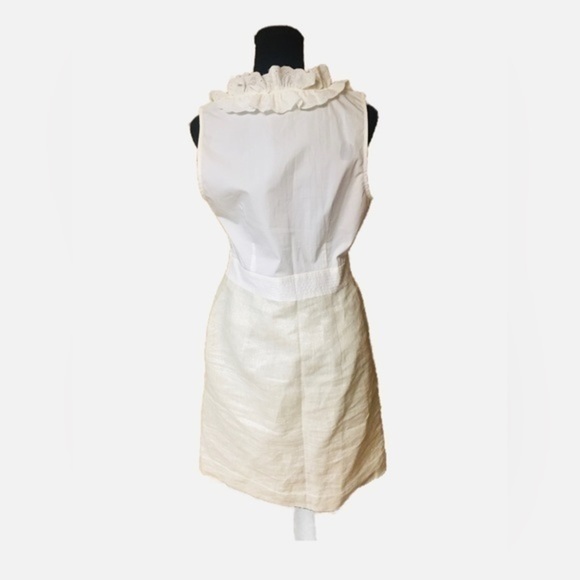 White & Silver Ruffle Dress, Sleeveless, V neck , side zipper  Size 10 - Picture 2 of 3